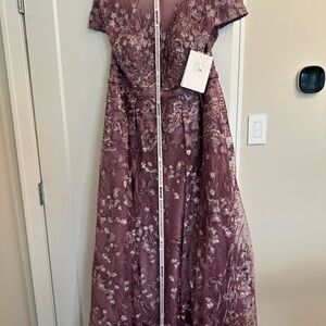 Mac Duggal Floral Embroidered Maxi Dress in Mauve